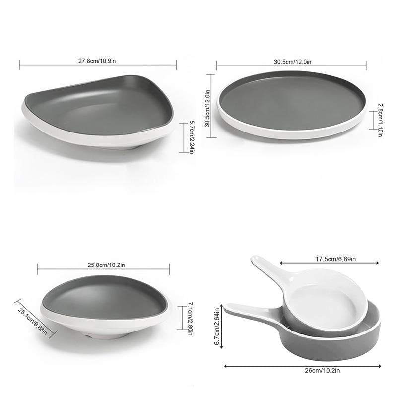8-Piece Rustic Gray White Melamine Dinnerware Set