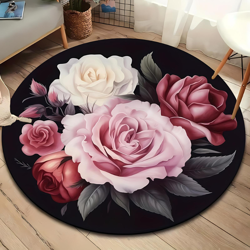floral plush round rug soft cozy elegant home decor