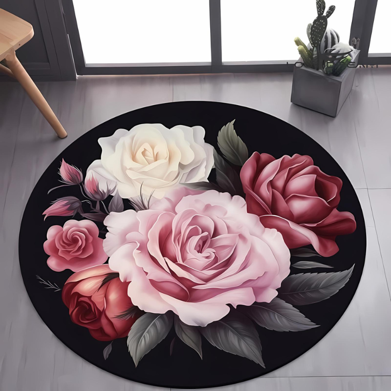 floral plush round rug soft cozy elegant home decor
