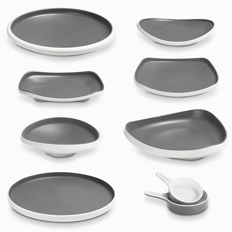 8-Piece Rustic Gray White Melamine Dinnerware Set