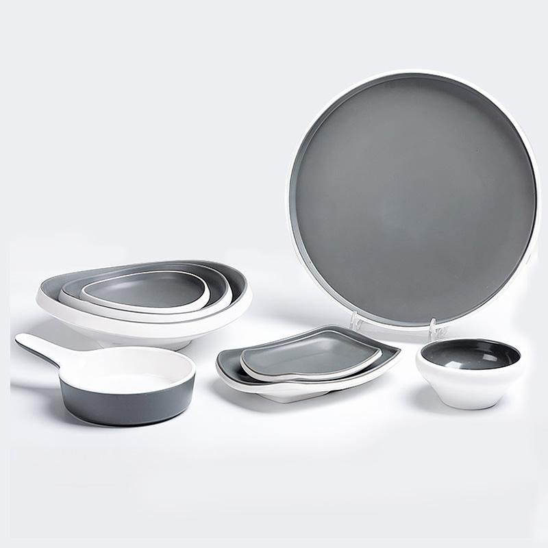 8-Piece Rustic Gray White Melamine Dinnerware Set