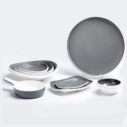 8-Piece Rustic Gray White Melamine Dinnerware Set
