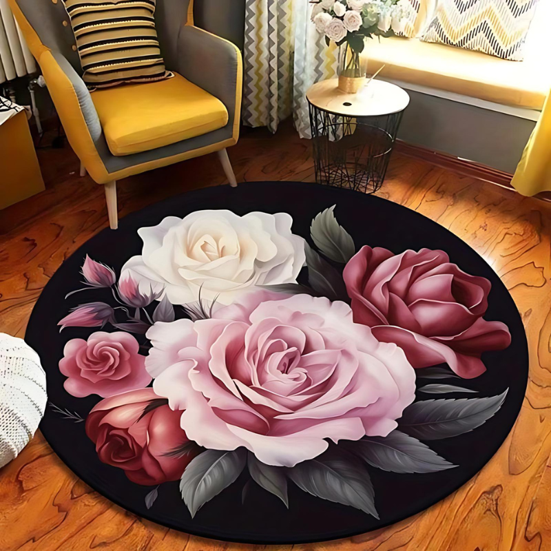 floral plush round rug soft cozy elegant home decor