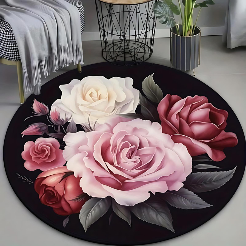 floral plush round rug soft cozy elegant home decor