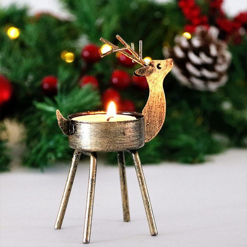 6-Piece Metal Reindeer Tea Light Candle Holder Christmas Decor