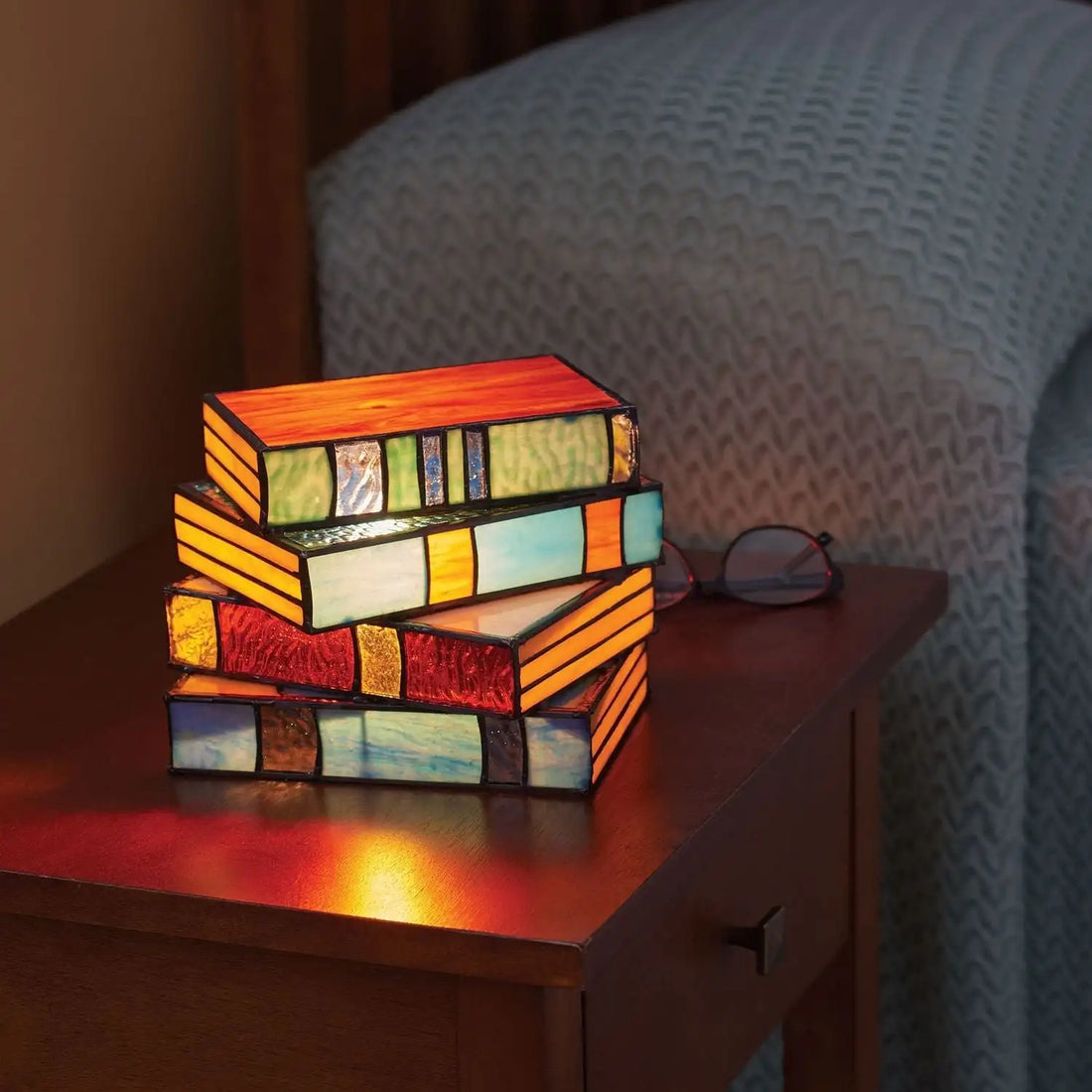 artistic coloured glass reading lamp glasstable